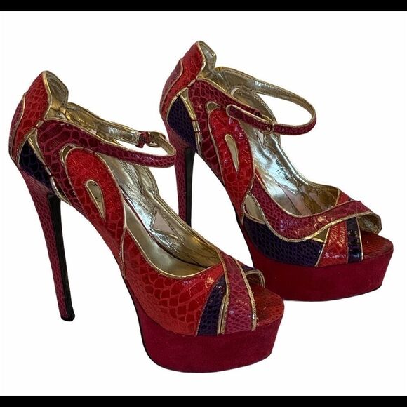 Bebe snakeskin print stilettos Sz 8.5 - Picture 2 of 10